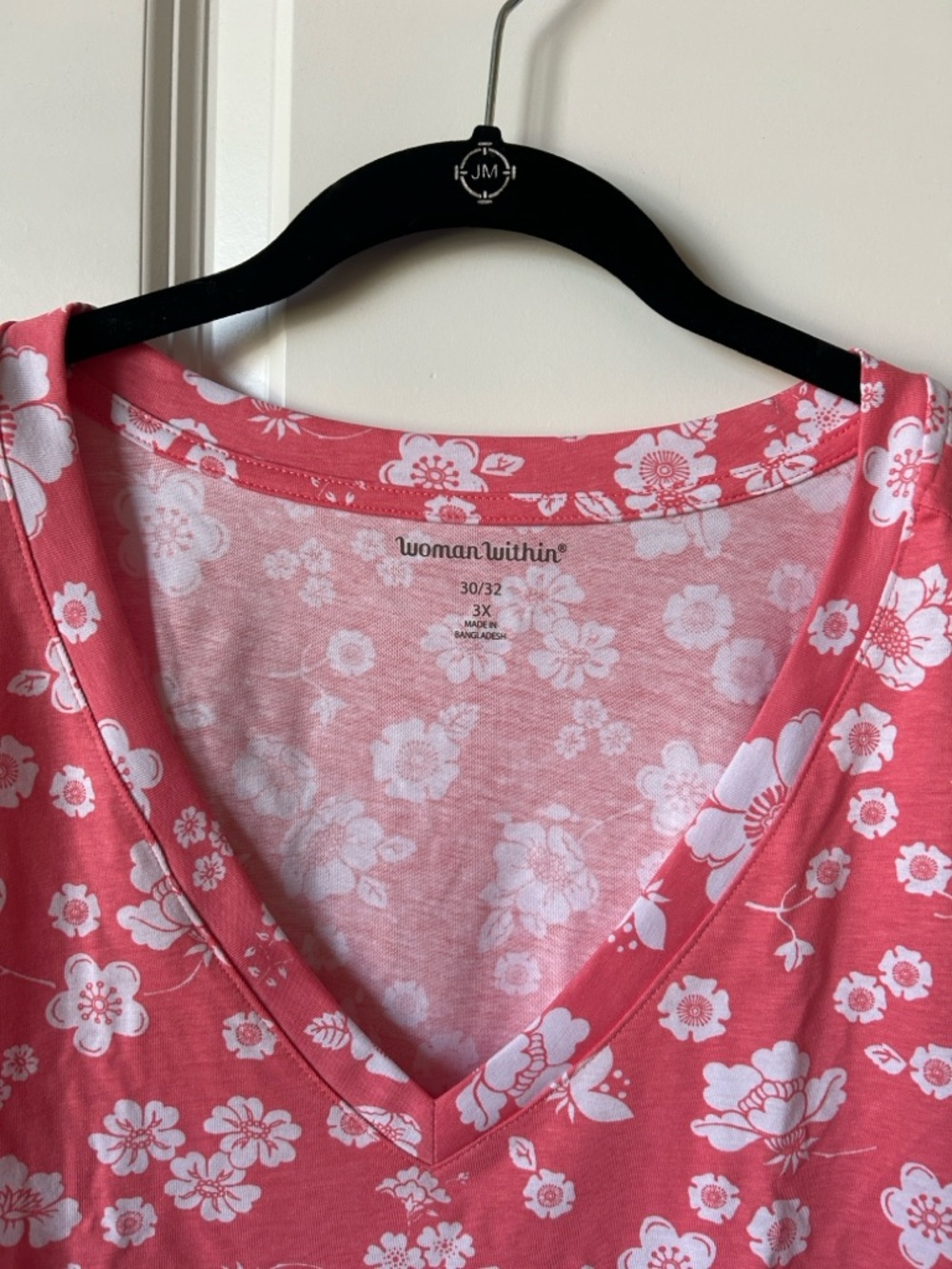 NWOT Woman Within Coral and White Floral Scoop Neck 3/4 Sleeve Top 3X - Picture 2 of 8